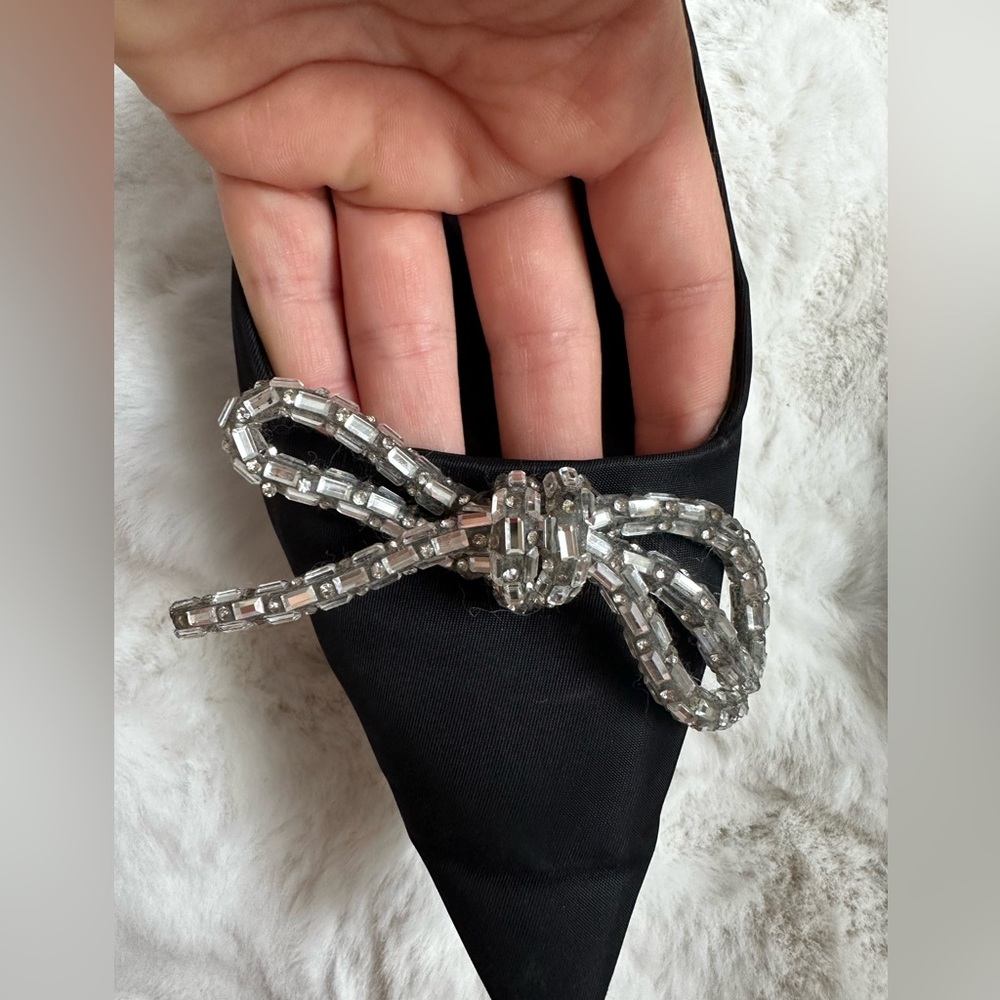 ZARA Black Pointed Toe Embellished Bow Flats - Picture 6 of 7